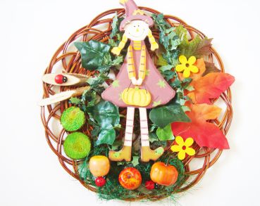 Wanddeko - Herbstgesteck Blumengesteck kleine Gärtnerin -Türkranz